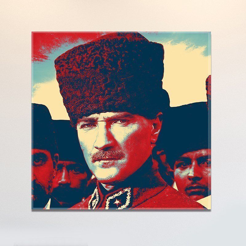 Gazi Mustafa Kemal Atatürk Kalpaklı Efektli Kanvas Tablo