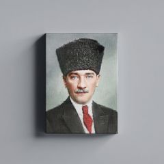 Gazi Mustafa Kemal Atatürk Kalpaklı Yağlı Boya Efektli Kanvas Tablo
