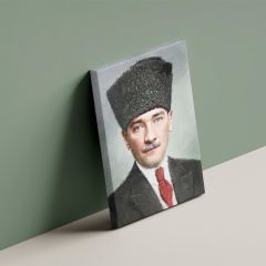 Gazi Mustafa Kemal Atatürk Kalpaklı Yağlı Boya Efektli Kanvas Tablo