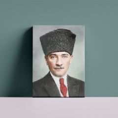 Gazi Mustafa Kemal Atatürk Kalpaklı Yağlı Boya Efektli Kanvas Tablo