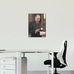 Gazi Mustafa Kemal Atatürk Kahve İçerken Yağlı Boya Efektli Kanvas Tablo