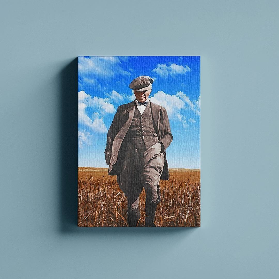 Mustafa Kemal Atatürk Başak Tarlasında Yağlı Boya Efektli Kanvas Tablo