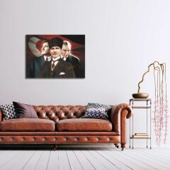Atatürk 3'lü Portre Kanvas Tablo