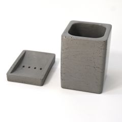 Beton Banyo Seti Kare Fırçalık Sabunluk Açık Gri Özel Tasarım