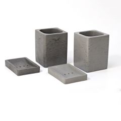 Beton Banyo Seti Kare Fırçalık Sabunluk Açık Gri Özel Tasarım