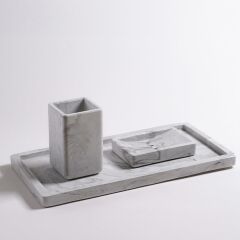 Beton Açık Gri Banyo Seti (Tepsi, Diş Fırçalık, Sabunluk)