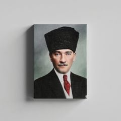 Mustafa Kemal Atatürk Mavi Gözlü Kravatlı Kalpaklı Kanvas Tablo