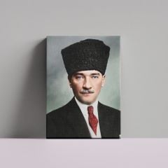 Mustafa Kemal Atatürk Mavi Gözlü Kravatlı Kalpaklı Kanvas Tablo