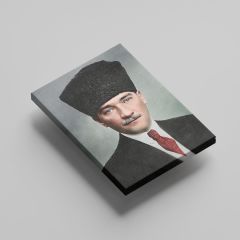 Mustafa Kemal Atatürk Mavi Gözlü Kravatlı Kalpaklı Kanvas Tablo