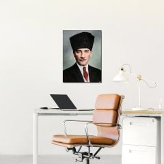 Mustafa Kemal Atatürk Mavi Gözlü Kravatlı Kalpaklı Kanvas Tablo
