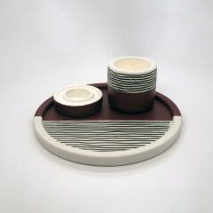 Beton Çizgili Mor Renkli Set (Tepsi, Saksı, Mumluk)