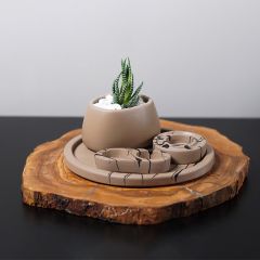 Beton Sütlü Kahve Set (Tepsi, Saksılık, Mumluklar)