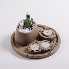 Beton Sütlü Kahve Set (Tepsi, Saksılık, Mumluklar)