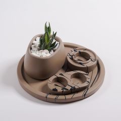 Beton Sütlü Kahve Set (Tepsi, Saksılık, Mumluklar)
