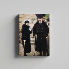 Mustafa Kemal Atatürk İle Latife Hanım Bastonlu Kanvas Tablo 60 x 80