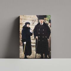 Mustafa Kemal Atatürk İle Latife Hanım Bastonlu Kanvas Tablo 60 x 80