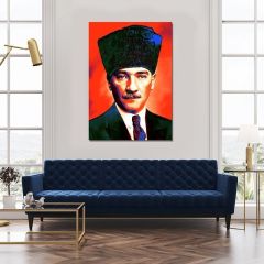 Gazi Mustafa Kemal Atatürk Portreden Kalpaklı Efektli Kanvas Tablo 40 x 60