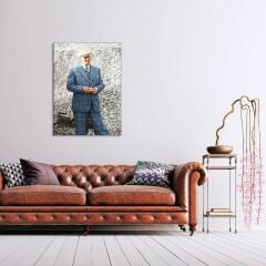 Atatürk Mavi Takım Elbiseli Boy Resmi Kanvas Tablo 70 x 100