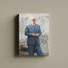 Atatürk Mavi Takım Elbiseli Boy Resmi Kanvas Tablo 70 x 100
