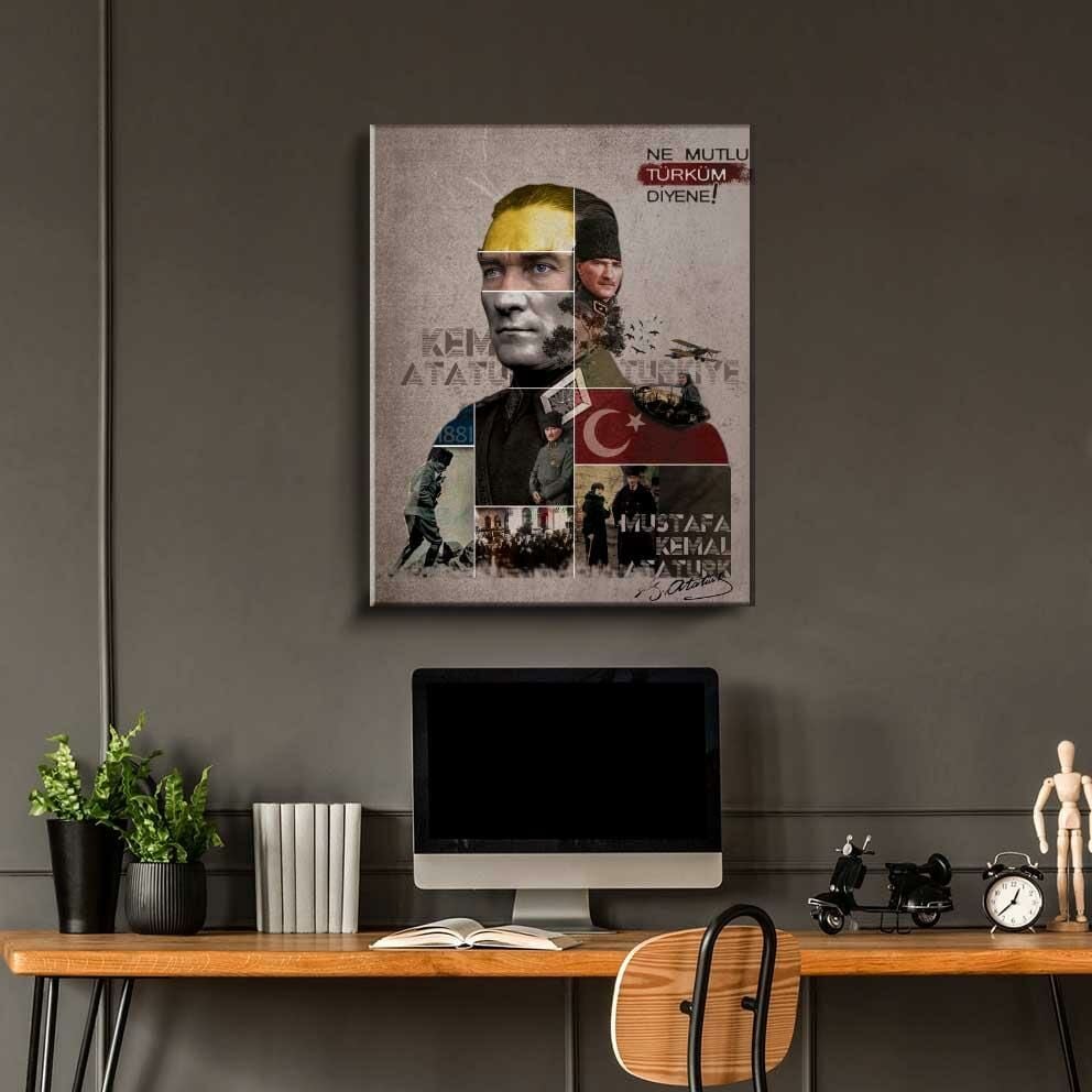 Mustafa Kemal Atatürk Retro Efekli Kanvas Tablo