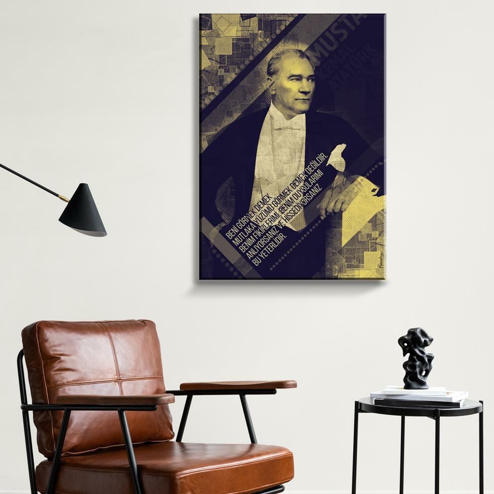 Mustafa Kemal Atatürk Koyu Efekli Kanvas Tablo