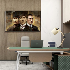 Mustafa Kemal Atatürk 3'lü Portre Efektli Kanvas Tablo