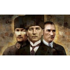 Mustafa Kemal Atatürk 3'lü Portre Efektli Kanvas Tablo