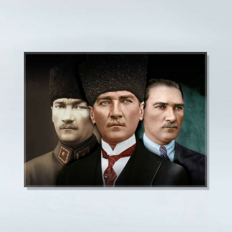 Atatürk 3'lü Portre Kanvas Tablo